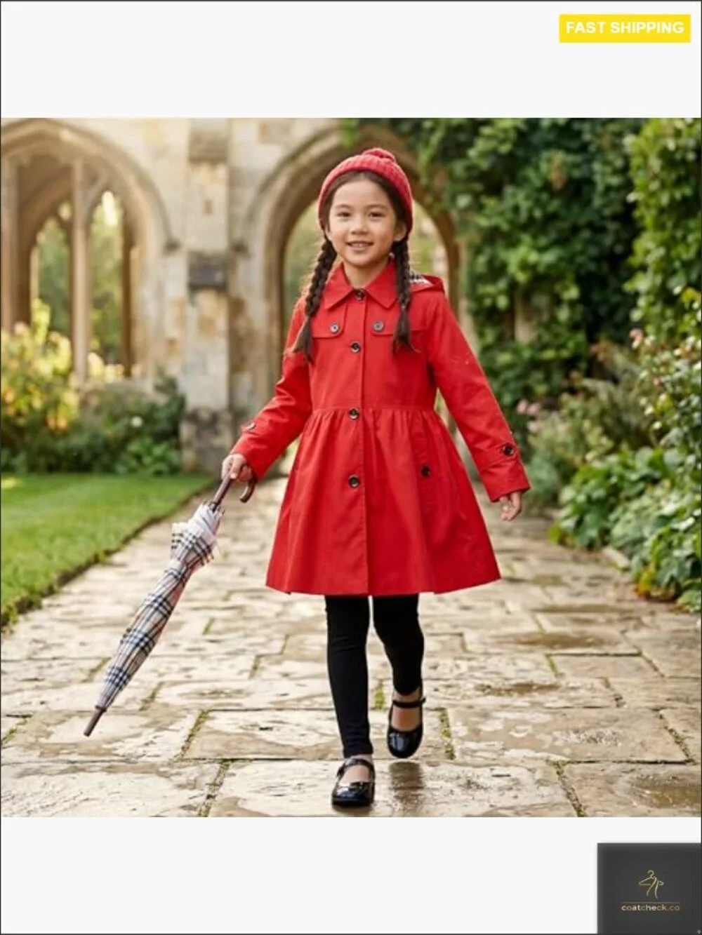 Girls Waterproof Windbreaker Jacket Detachable Hood Lightweight Trench Coat